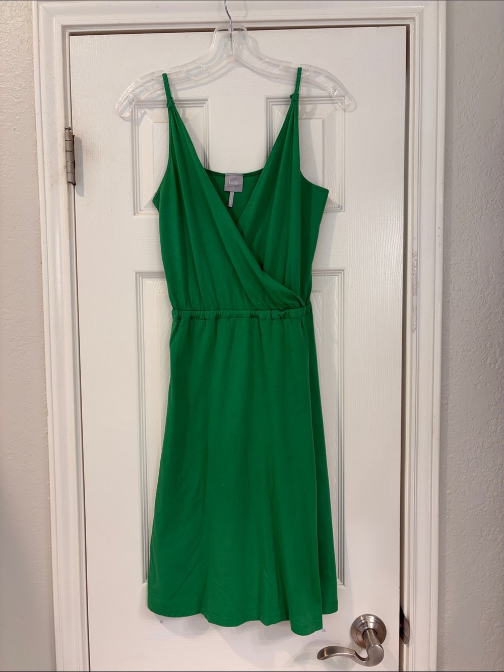 bobi Kelly Green Faux-Wrap Midi Dress